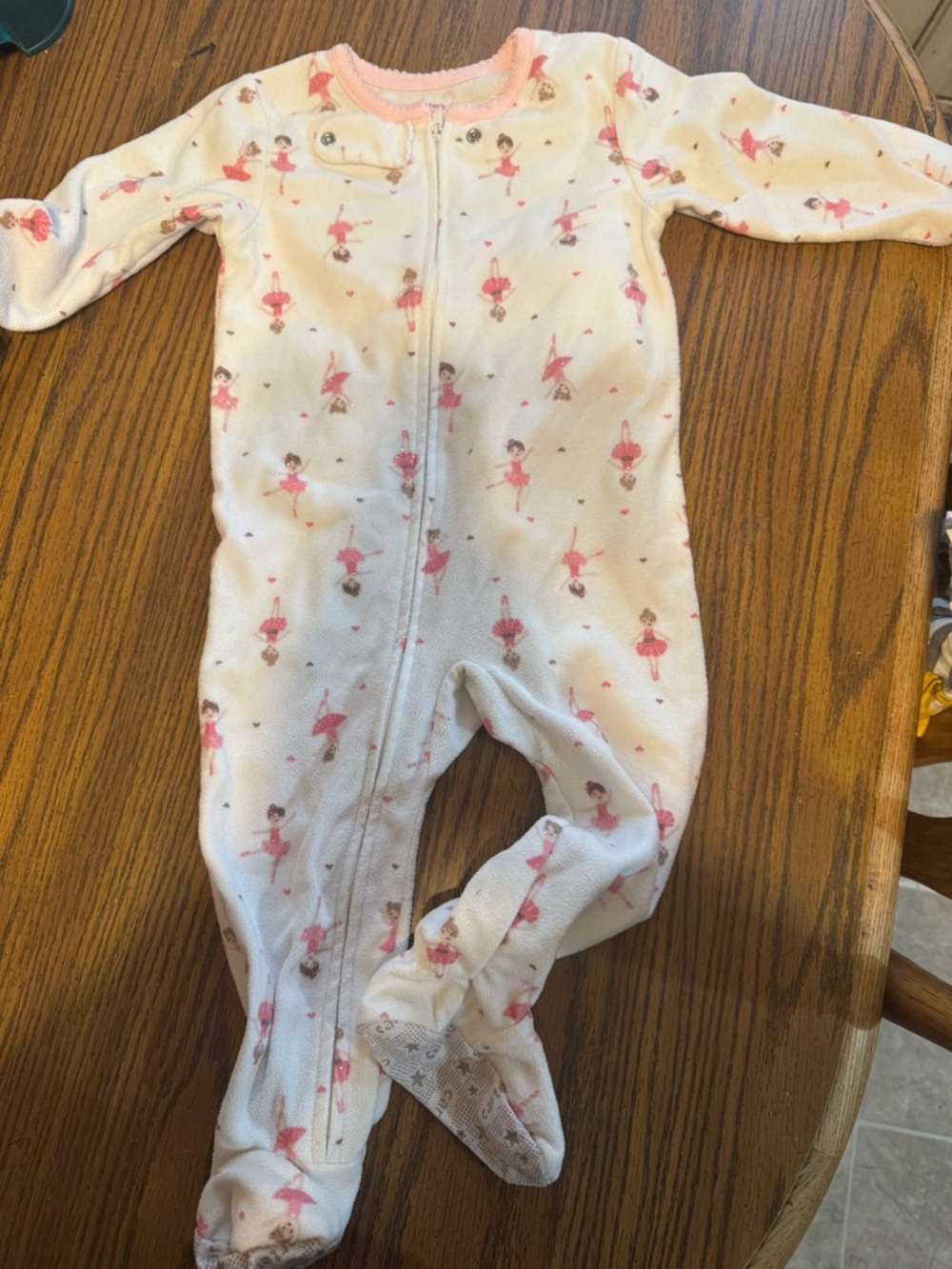 Carter's Cream and Pink Ballerina Footed One-Piece